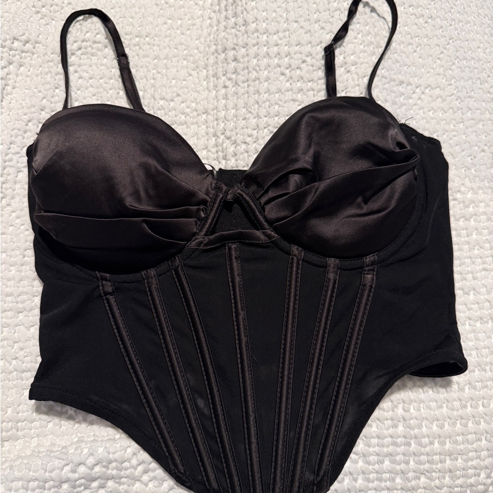 Windsor Black Satin Bustier Top